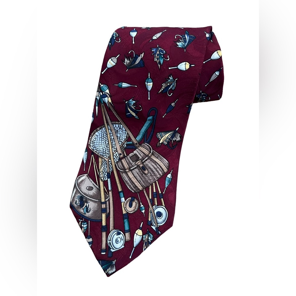 Hathaway Fly fishing themed mens silk tie